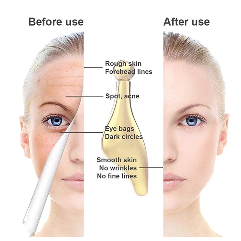 Face Massager Roller, 3D Roller Facial Massager and Gua Sha Massage Roller Tool Set for Women, Facial Skin Care Tools (Gold)