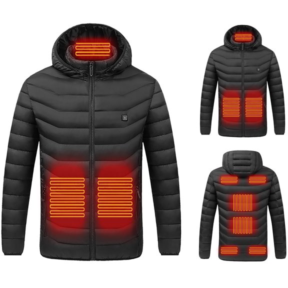 MIDCKE Electric Heated Jacket Adjustable Temp 9 Heating Zones USB Heated Coat Winter Hooded Jacket Men Women