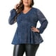 thumbnail image 1 of Blusas de Peplum Brillantes con Lentejuelas Cuello en V y Mangas de Linterna para Mujeres Talla Grande Agnes Orinda 4X Azul Marino, 1 of 6