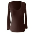 thumbnail image 3 of MHFRRA Camiseta de Manga Larga Acanalada, Ajustada, con Cuello En V, Informal, Elástica, Suave y Cómoda, Básica para Uso Diario Marrón, 3 of 4