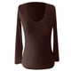 thumbnail image 3 of MHFRRA Camiseta de Manga Larga Acanalada, Ajustada, con Cuello En V, Informal, Elástica, Suave y Cómoda, Básica para Uso Diario Marrón, 3 of 4