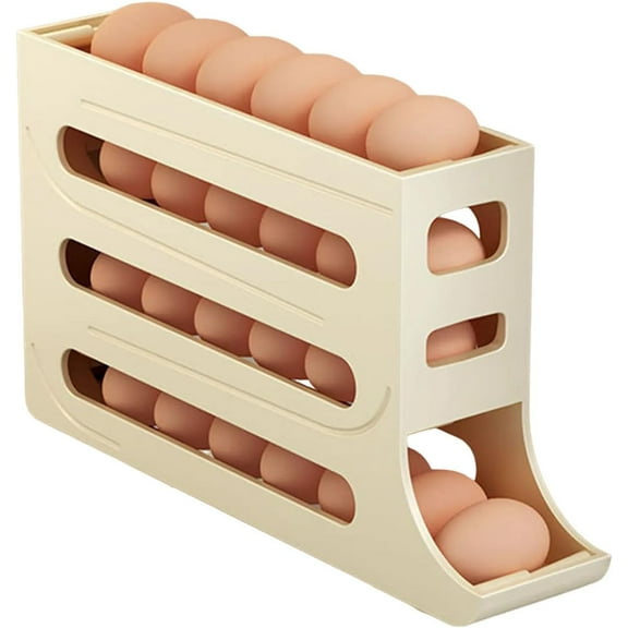 4 Tiers Egg Holder for Fridge - Auto Rolling Fridge Egg Organizer, Space-Saving Egg Dispenser Holder, 30 Eggs Fridge Egg Rack Large Capacity Egg Dispenser for Refrigerator (White)
