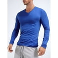 thumbnail image 2 of Zaldita Mens Muscle Gym Workout Athletic Shirt V-Neck Long Sleeve Undershirts Solid Color T-Shirt Blue 3XL, 2 of 5