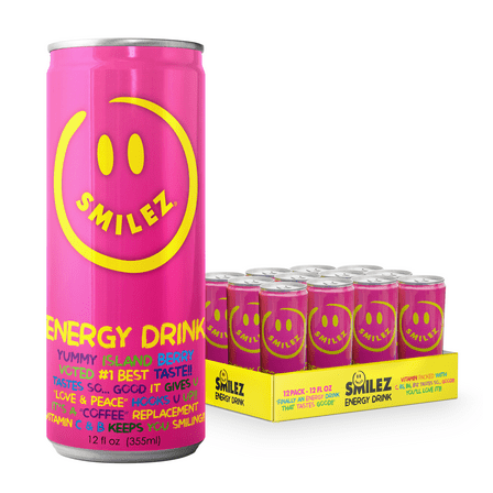 Smilez Energy Drink, Island Berry, 12 Fl Oz Cans, (Pack of 12)