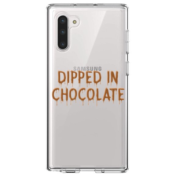 DistinctInk Clear Shockproof Hybrid Case for Samsung Galaxy Note 10 (6.3" Screen) - TPU Bumper Acrylic Back Tempered Glass Screen Protector - Dipped in Chocolate