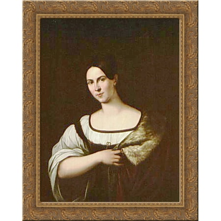 Dark-haired beautiful woman in an ermine mantle 24x20 Gold Ornate Wood Framed Canvas Art by Orest