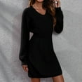 thumbnail image 2 of Quinlirra Sweater Dresses for Women 2025 V Neck Ladies Fashion Solid Color V-neck Drop Shoulder Long Sleeve Waist Waist Knitted Sweater Dress Black S, 2 of 5