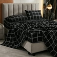 thumbnail image 5 of Move Over 4 Pieces Black Grid Sheets Twin Geometric Plaid Grid Pattern Bed Sheets Deep Pocket Fitted Sheet 100% Microfiber, 5 of 8