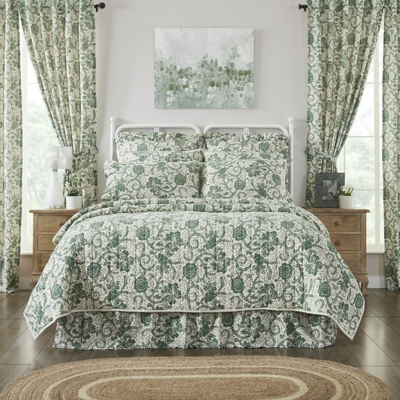 VHC Brands Dorset, Farmhouse Quilt Reversible Floral, Twin, Green, 68x86