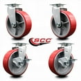 thumbnail image 2 of 6 Inch Red Poly on Cast Iron Swivel Caster Set with Roller Bearings 2 Brakes, 2 of 2