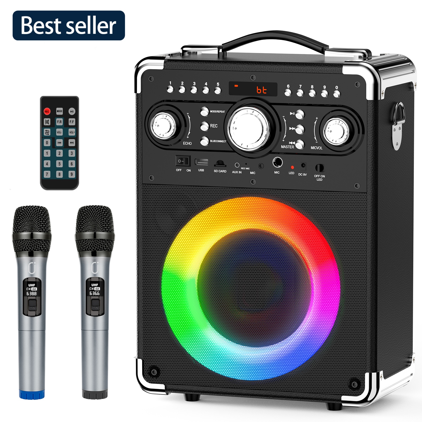JYX Karaoke Machine for Adults, Home Karaoke Speaker System with 2 Microphones, Portable Bluetooth Speaker with DJ Lights, Reverb Adjustment, S68