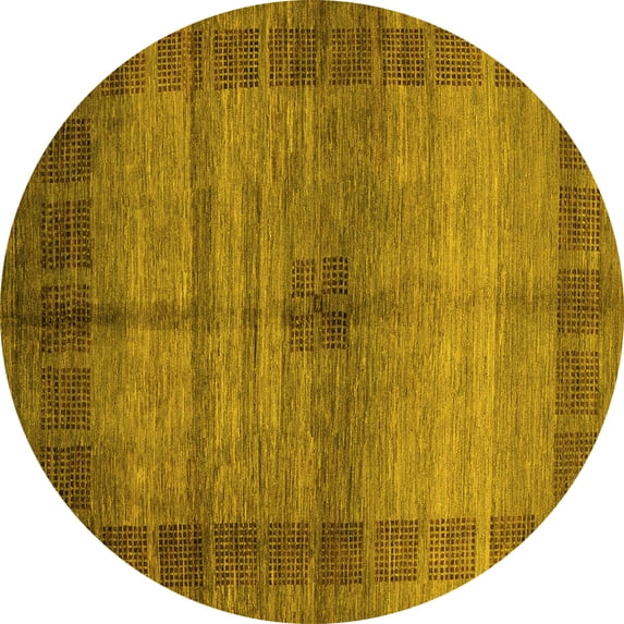 Ahgly Company Machine Washable Indoor Round Abstract Yellow Modern Area Rugs, 3' Round