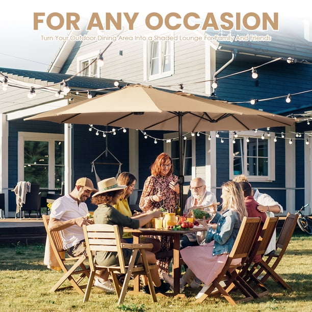 large umbrella patio furniture Elm 10 ft. Outdoor / Cantilever Hanging Hampton Bay Solar Led This 15 pool patio coastal Color:Pepper Stem