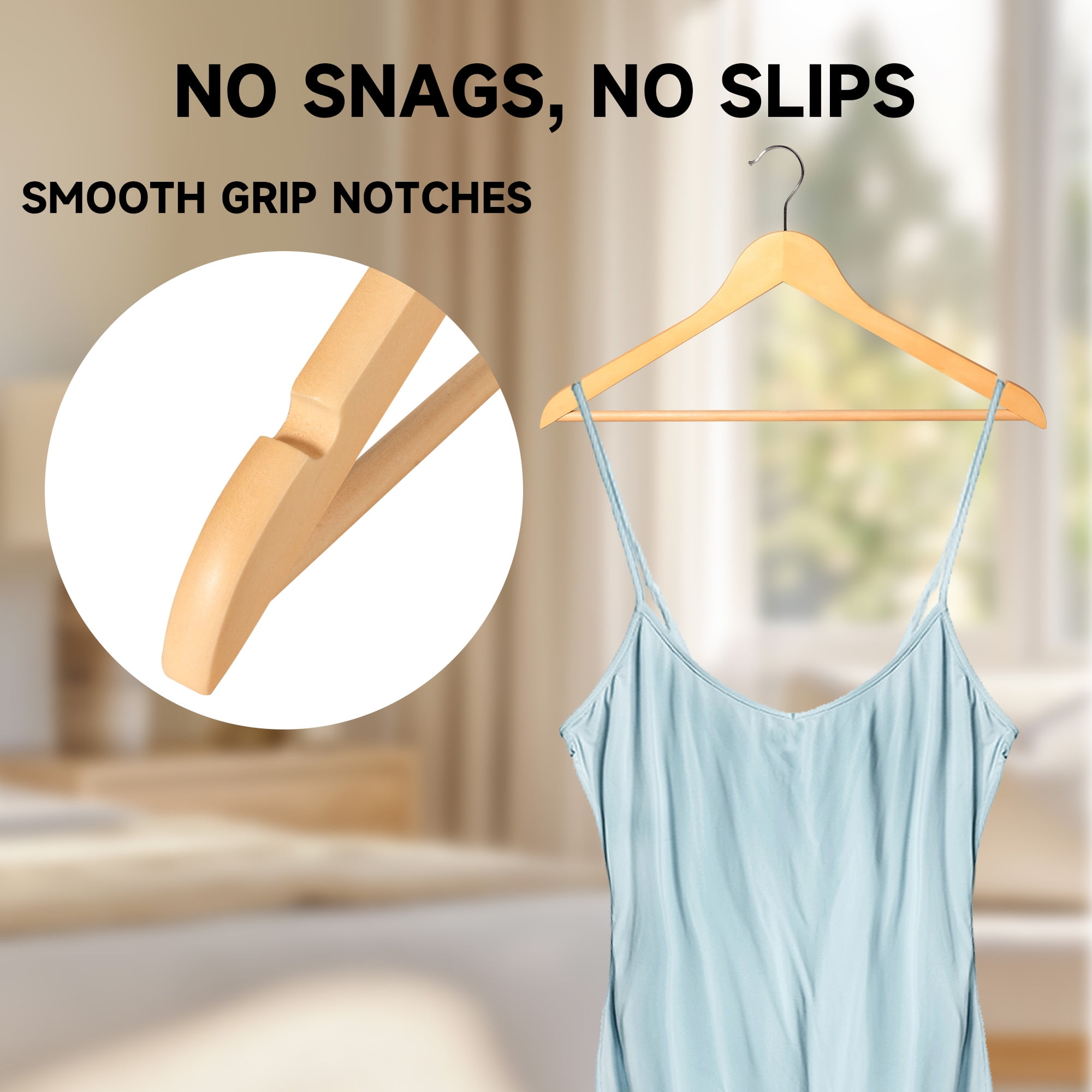 BP4U 12-Pack Premium Wooden Clothes Hangers with Clips, Solid Wood Skirt/Pant Hangers with Adjustable Clips for Suits, Dresses, Coats, Jackets, Trousers(Natural Wood)