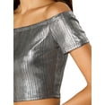 thumbnail image 6 of Unique Bargains Women's Off Shoulder Party Club Shiny Metallic Crop Top L Silver, 6 of 7