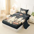 thumbnail image 2 of Feelyou Boho Ghost Twin Sheets, Hippie Floral Bat Bedding, Dark Gray, 3 Pieces, 1 Flat Sheet, 1 Fitted Sheet and 1 Pillowcase, 2 of 5
