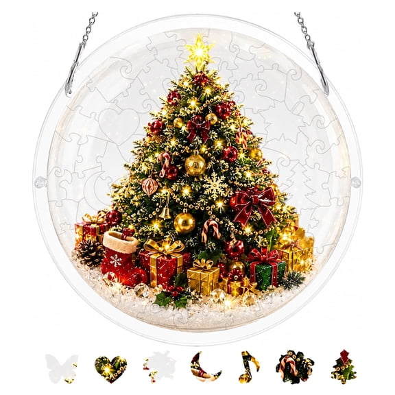 AYktou Christmas Acrylic Puzzle Suncatcher, 7.5 Inch Sun Catchers Puzzle Kit for Adults, Holiday Festive Window Hanging Puzzle DIY Gifts Pendant for Family Friends Women Mom