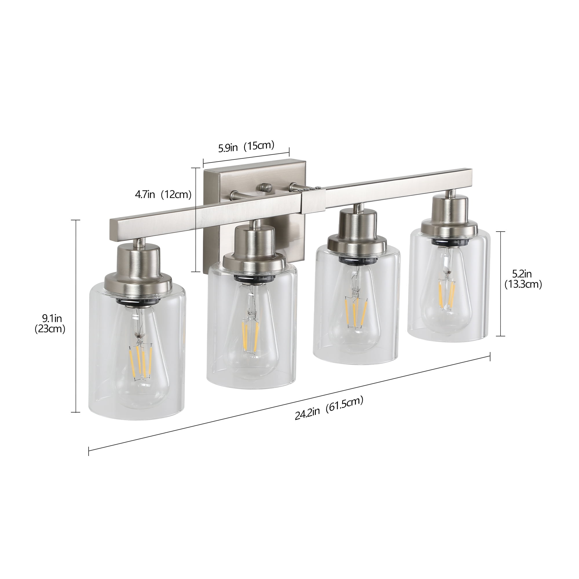 Leumius Modern 4-Light Bathroom Vanity Light Fixture - Brushed Nickel Finish with Clear Glass Shades, Perfect for Bathroom, Vanity and Dressing Area Lighting (No Bulbs)