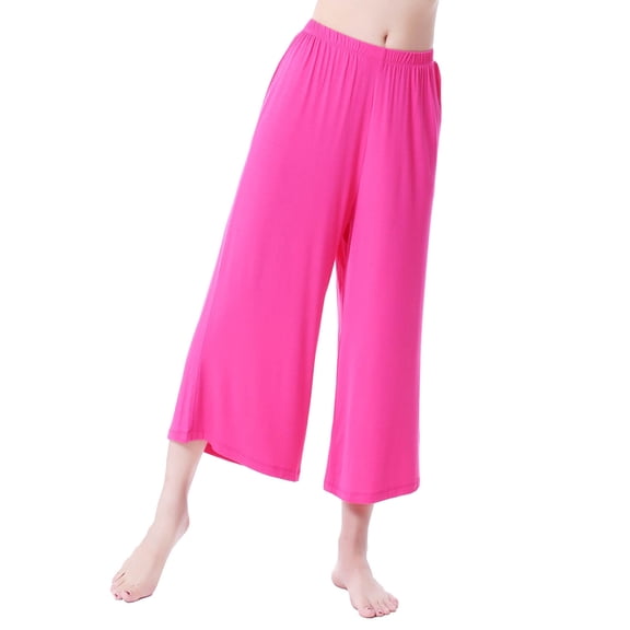 Staron Women's Loose Yoga Pants Wide Leg Dance Pants Casual Comfy Stretchy with Pockets Cotton Long Pants, Hot Pink S