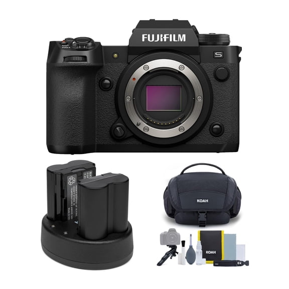 Fujifilm X-H2S Mirrorless Camera Body (Black) with Battery (2-Pack) and Dual Charger Bundle