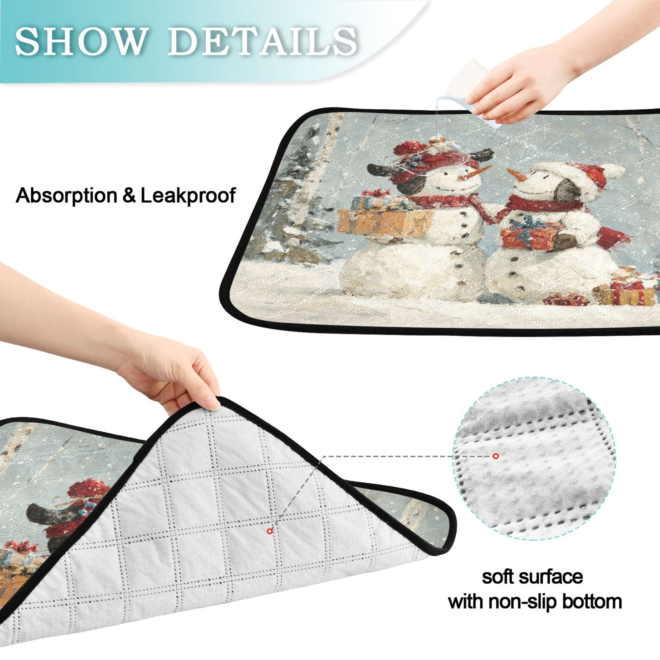 Qxltty Snowman Gift Cat litter Pads Pet Set of 2 Diaper Mats Center Anti-leakage Layer Absorbent Soft and Comfortable