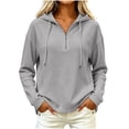 thumbnail image 2 of Quarter Zip Pullover wWomen Waffle Knit Long Sleeve Drawstring Casual Sweatshirt Hooded Tops, 2 of 7