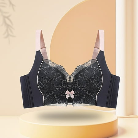 TrendVibe365 Comfort Bras for Women Minimizer Lace Wireless Push up Bralettes Padded Adjustable Strap Longline Bustier Full Coverage Crop Cami Top Cute Lingerie Black M