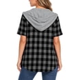 thumbnail image 5 of Horkkom Hoodies for Women Cotton Button Down Plaid Print Flannel Shirts Short Sleeve Daily Casual Tops M, 5 of 6