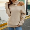 thumbnail image 3 of Vedolay Women Sweater Women's 2023 Winter Sweaters Casual Turtleneck Long Sleeve Striped Side Slit Loose Tops,Khaki L, 3 of 5