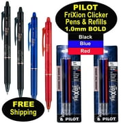 Pilot FriXion Clicker 10 Bold Pens & Refills, Assorted Colors, 4 Pens 2 Packs of Refills