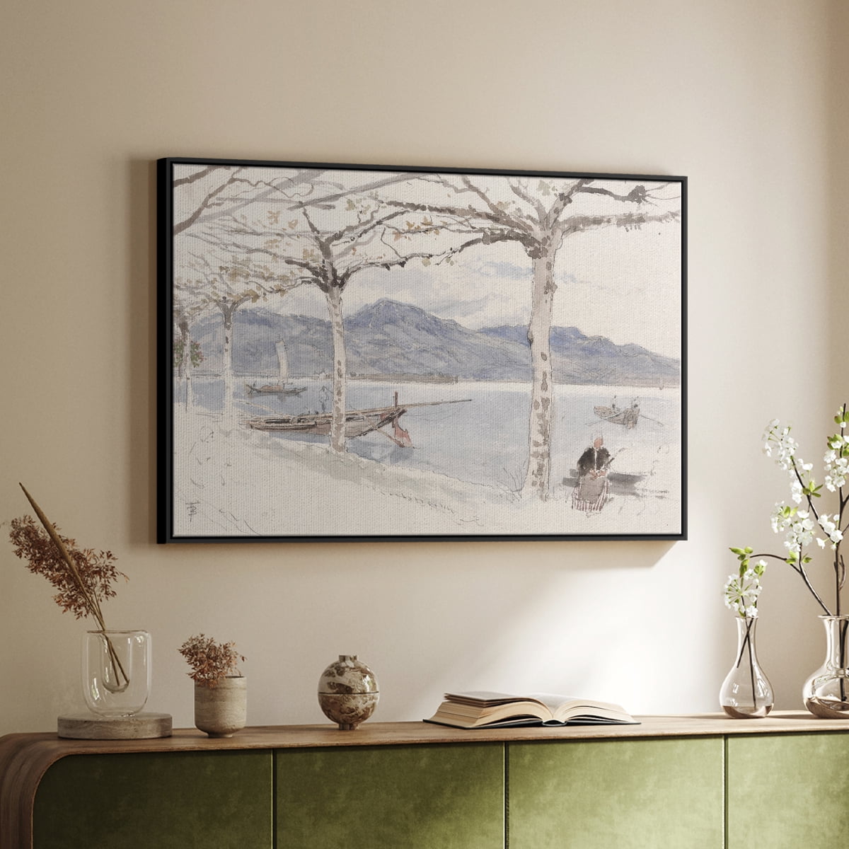 Vintage Landscape-CCCLXXXV By Wexford Home Framed in Black Wood Gallery Wrapped Canvas 25 in. x 37 in.