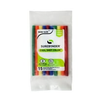 Surebonder Cool Shot Color Mini Hot Glue Sticks for Ultra Low-Temperature Glue Guns, Mini Size 4" - 15 Pack, 3 Count of Each Color - Red, Orange, Yellow, Green, Blue