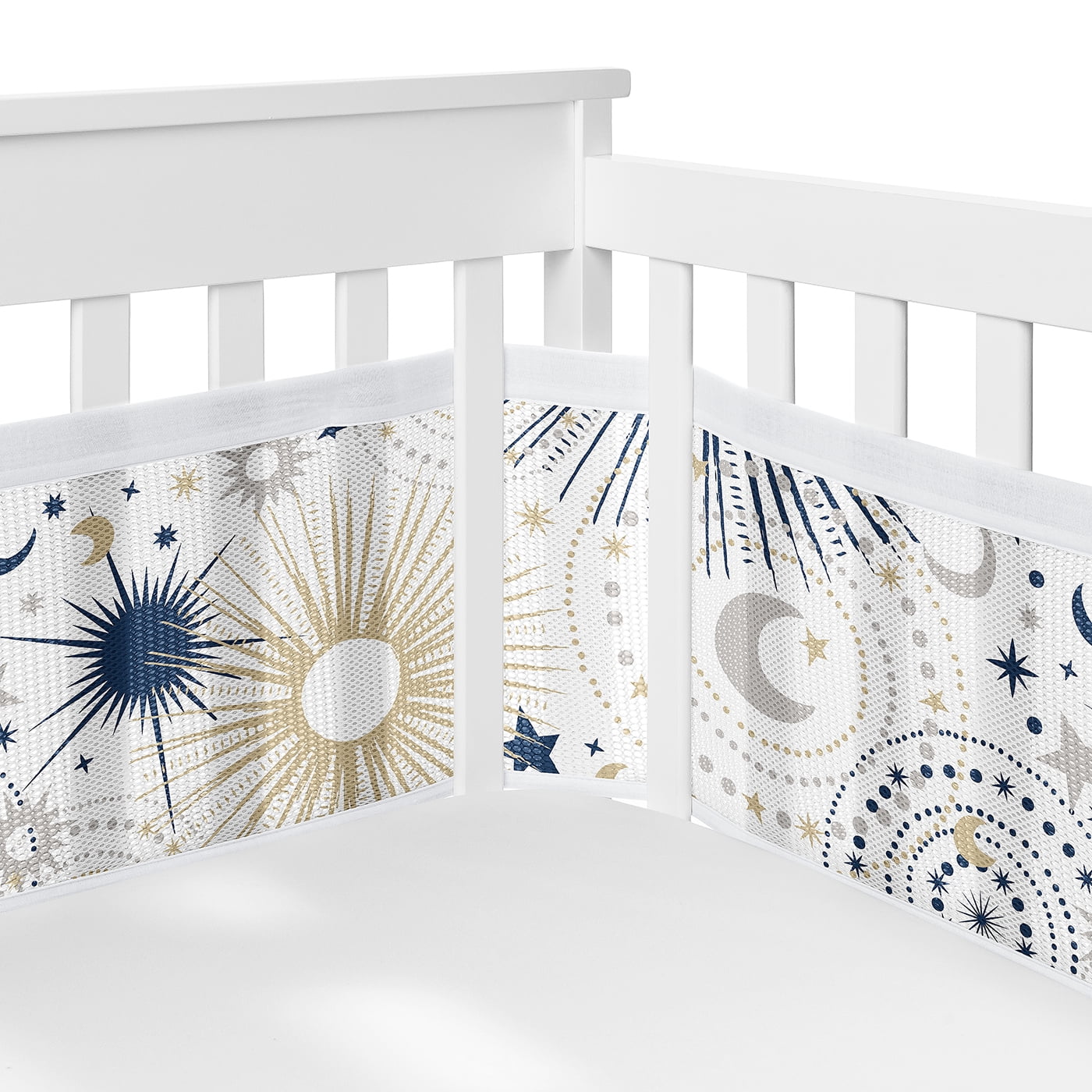 Sweet Jojo Designs Celestial Blue Gold and Grey Crib Bedding + BreathableBaby Breathable Mesh Liner Pad