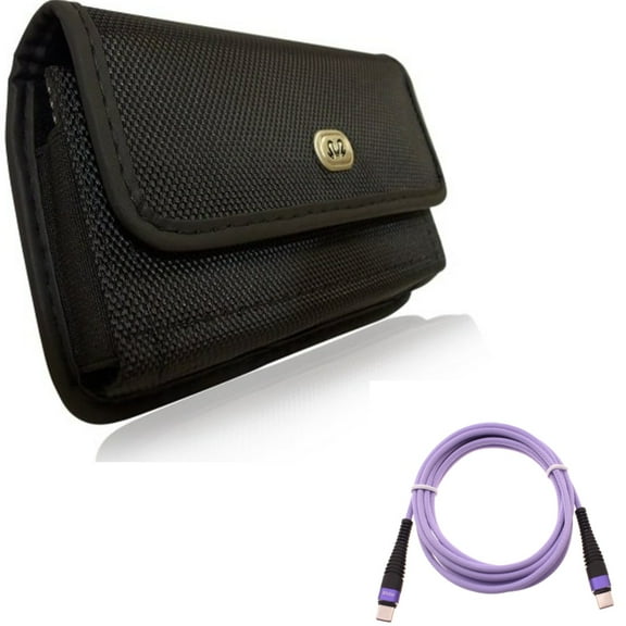 Rugged Case Belt Clip w Type-C to USB-C Purple 6ft PD Cable for Samsung Galaxy A53 5G,A33 5G Phones - Holster Canvas Cover Pouch, Long Charger Cord Power Wire Sync