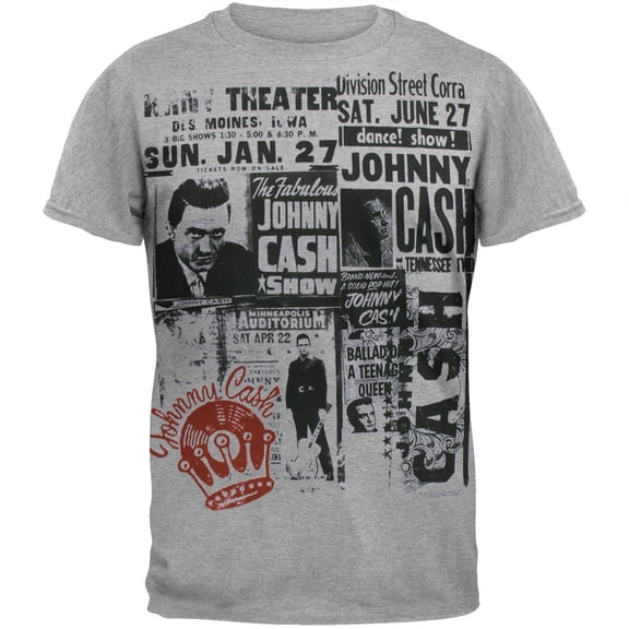 Johnny Cash Men's Grey Newsprint Soft Short Sleeve T Shirt