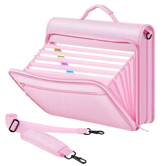 Zipper Binder, 2 Inch 3 Ring Binder with Multi-Pocket, 500 Sheet Capacity 5 Tab Expanding File Folder, Zipper Bag Pink