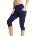 thumbnail image 3 of Tqcoqu Capri Leggings for Women with Pockets,High Waisted Yoga Pants Tummy Control Solid Leggings,Navy,Women's S-XXXL, 3 of 10