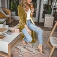 thumbnail image 3 of Long Coat Women Cardigan Coat Lapel Long Sleeve Open Front Golden Velvet Fabric Jacket Solid Color Mid-length Outerwear, 3 of 7
