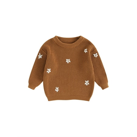

Bagilaanoe Toddler Baby Girl Knitted Sweater Long Sleeve Floral Embroidery Pullover 3M 6M 9M 12M 18M 24M 3T 4T 5T Kids Warm Jumpers Tops Fall Loose Knitwear