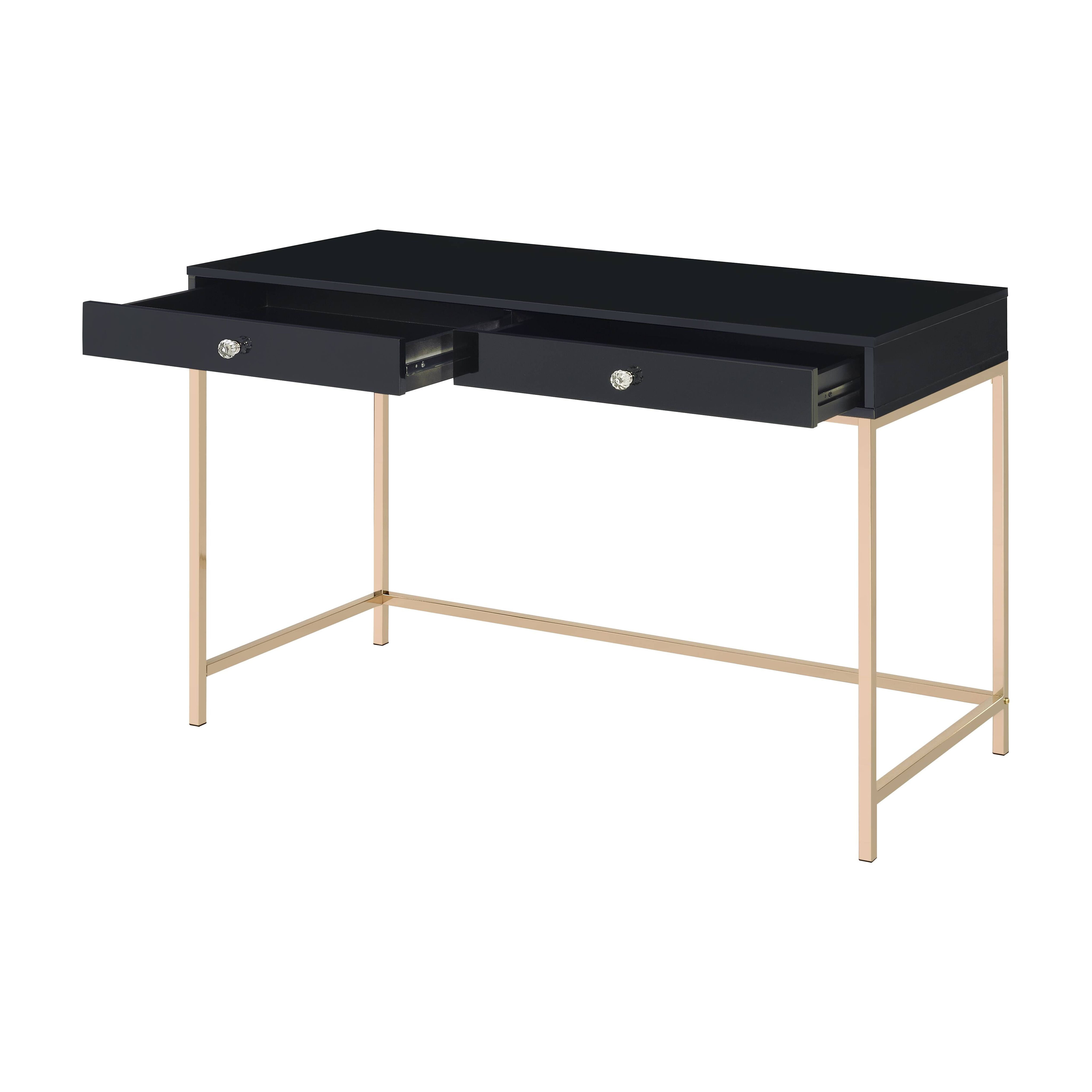 Writing Desk, Black High Gloss & Gold Finish