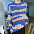 thumbnail image 2 of Color Blocked Crewneck Sweater Women's Loose Striped Jacquard Knit Autumn Winter Fashion Top Comfortable Soft Yarn Pullover, 2 of 2