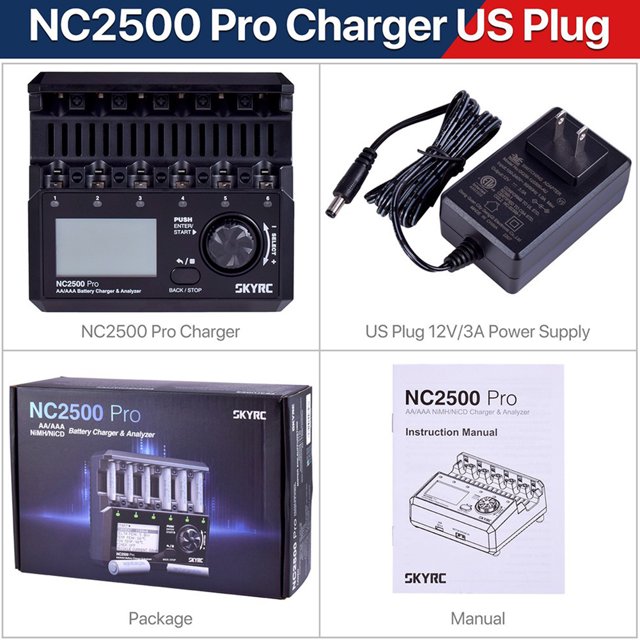 Gprince SKYRC NC2500 Pro Dc 12v 3A AA/AAA NiMH/NiCD Battery Multi-function 4 Working Modes Charger Analyser For Charge Discharge
