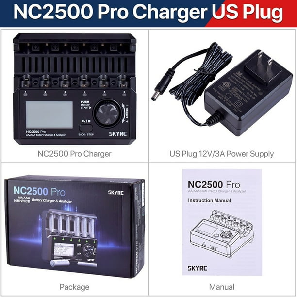 SKYRC NC2500 Pro Dc 12v 3A AA/AAA NiMH/NiCD Batterie Multifonction 4 Modes de Fonctionnement Chargeur Analyseur pour Décharge de Charge