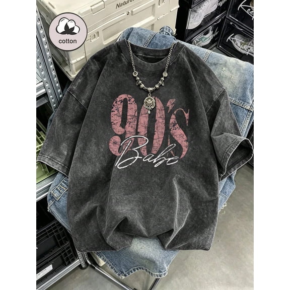 90s Babe Graphic Vintage Oversized Washed High Street Grunge Y2k Short Sleeve Crewneck Cotton Unisex Men's Women's Tee Shirt