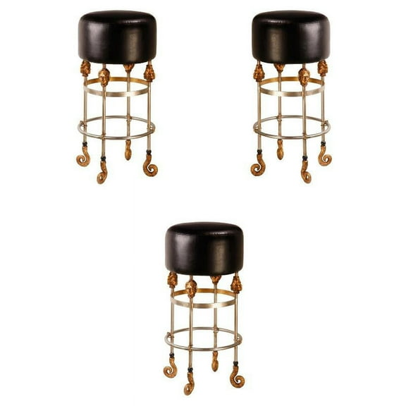 Home Square 31" Tall Leather and Steel Bar Stool in Gold & Black - Set of 3