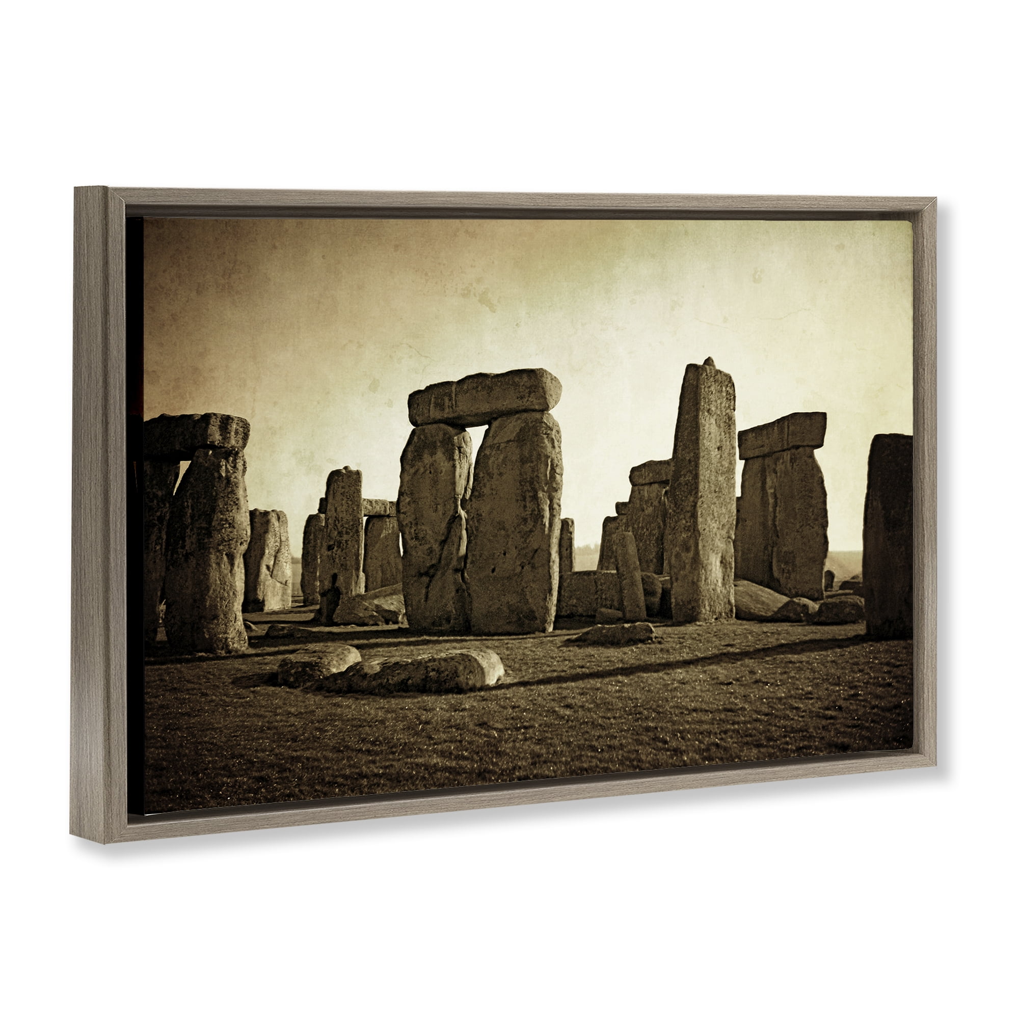 Stupell Industries Distant Stonehenge Sepia Landscape & Nature Photography Brown Floater Framed Canvas Art Print Wall Art, 31 x 21