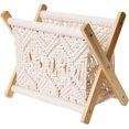 thumbnail image 1 of Cestas para revistas con diseño de tela de cuerda de algodón y madera de macramé, estantes de almacenamiento bohemios para libros, periódicos, baño, decoración del hogar, 1 of 5