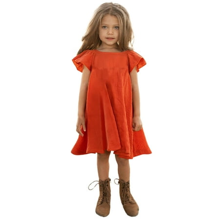 

PMVFHDE Wander Watch for Kids Toddler Girls Short Sleeve Prints Dress Dance Party Dresses Clothes Orange 3-4 Years