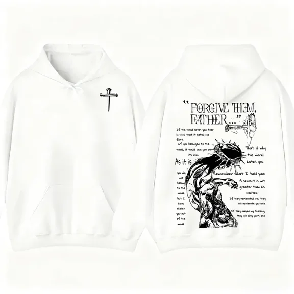 Forgive Them Father Christian Hoodie – Cross & Crown of Thorns Graphic, Jesus Scripture Faith Hoodie, Unisex Spiritual Apparel, For Unisex