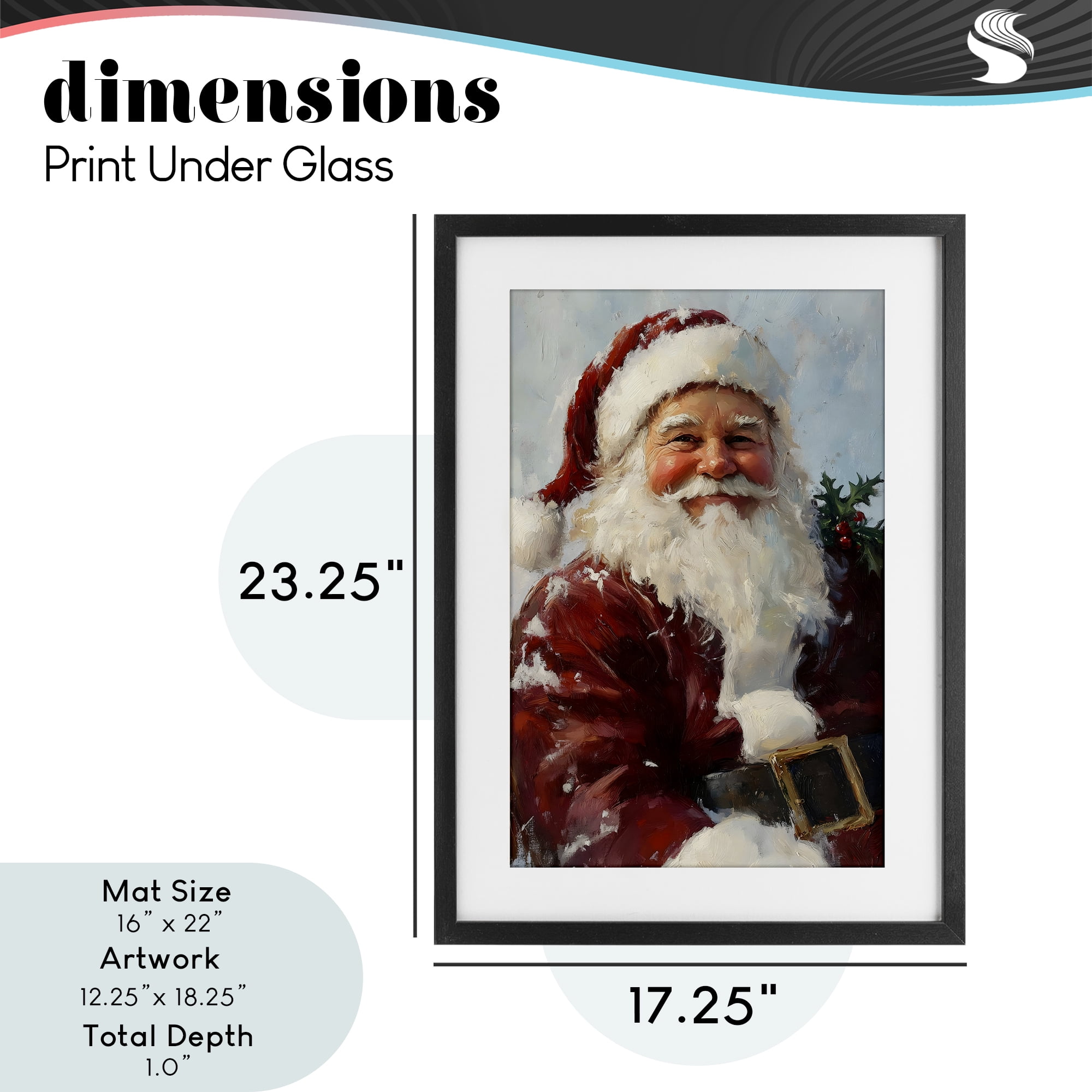 Rosy Cheeked Santa Smile Black Framed Print Under Glass, design by Petal Prints Design